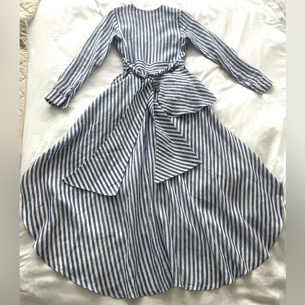 Johanna Ortiz Rio Grande Tunic Navy/white striped linen, large sash, 0, EUC - Picture 7 of 15